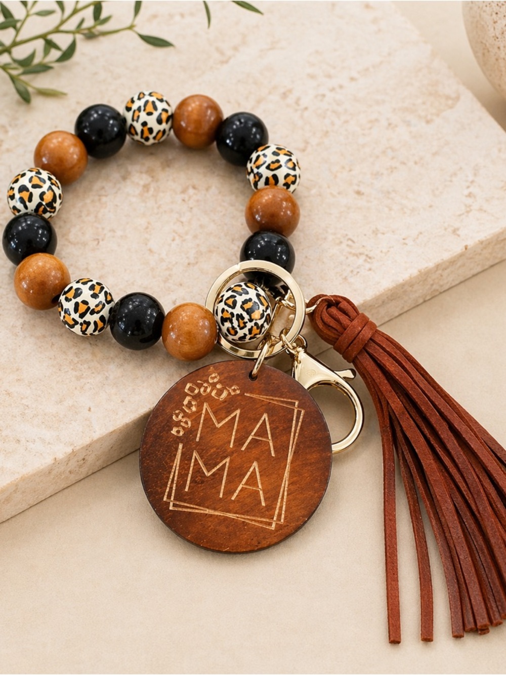 Modern Boho Mama Leopard Mixed Key Ring Bracelet